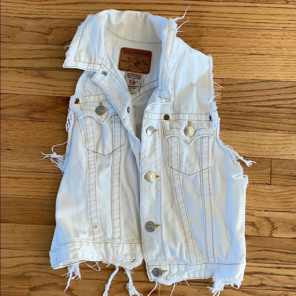 True religion white denim vest